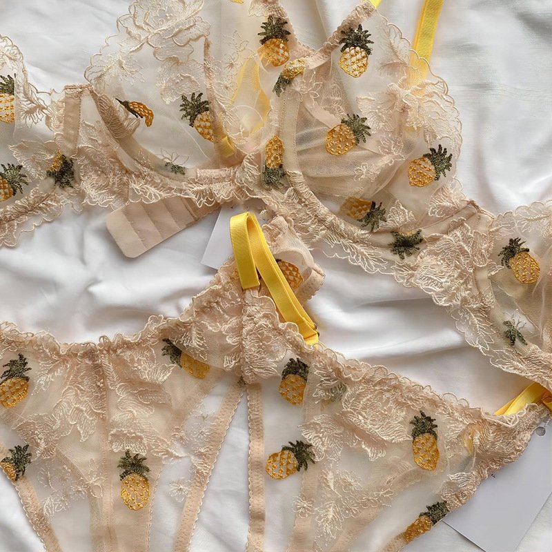 Girls Summer Underwear Tropical Fruit Pineapple Cherry Bra Delicate Embroidery Women's Set Lingerie Panty - Image 10