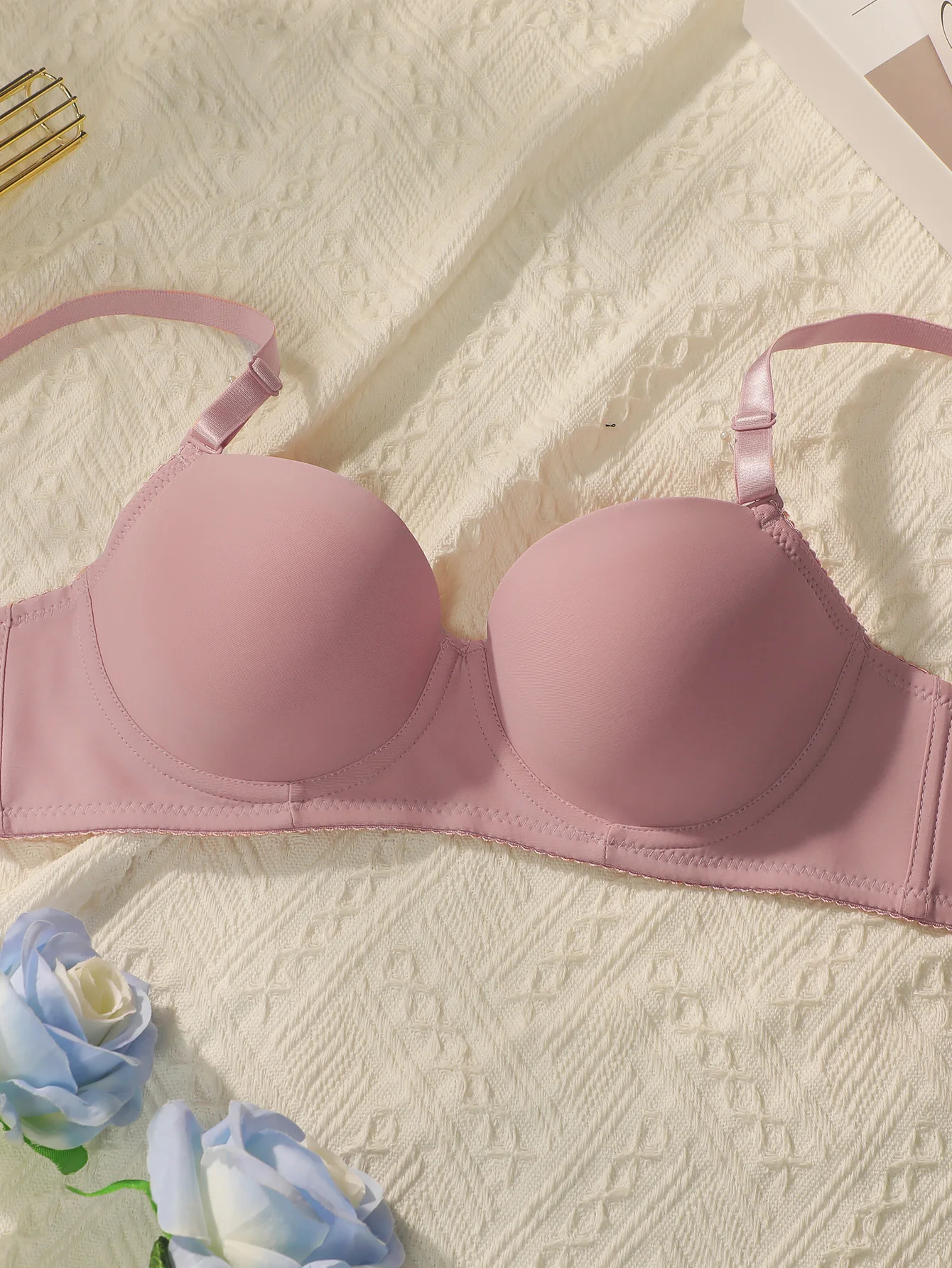 New 2-piece Solid Color Lingerie Set Women's Steel Collar Push Up Bra Women's Lingerie Underwear Daily Bra Set J2611 - Image 3