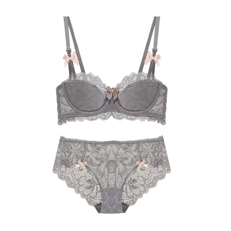 European French Pure Desire Bralette AB Cup Lace Bra Set Small Bust Push Up Wireless Comfort Or Chubby Girl Bow Design Plus Size