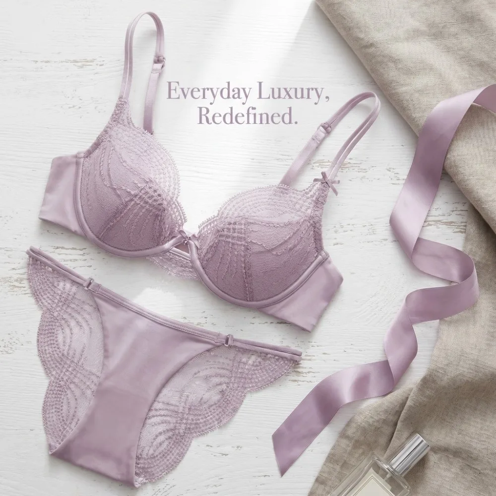 High Quality Hollow Thin Cup Women Lingerie Set Silk Satin French Style Push Up Bra Set Seamless Sexy Underwear Women Intimates