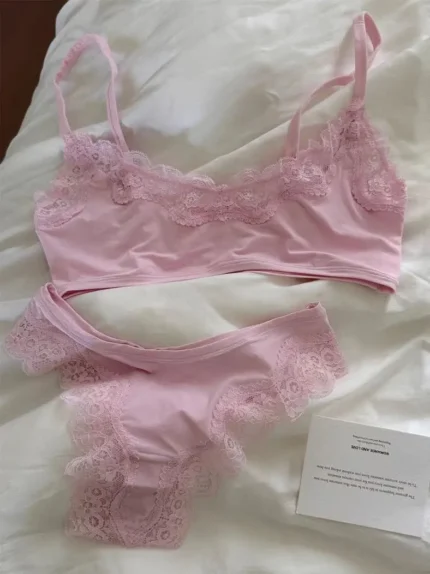 Lace Bra Set Woman Adjusted-strap Seamless Bras+Low Waist Panties Female Casual Simple Solid High Elasticity Lingerie Sets