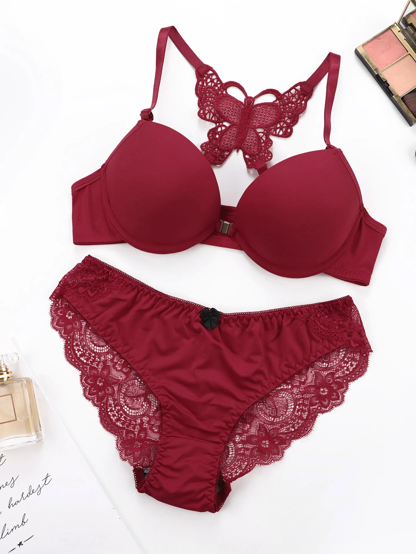 Viomisha Women's Sexy Lace Lingerie Set with Butterfly Back Design Front Closure Push Up Bra Underwear Panty Set S-XL - Image 7