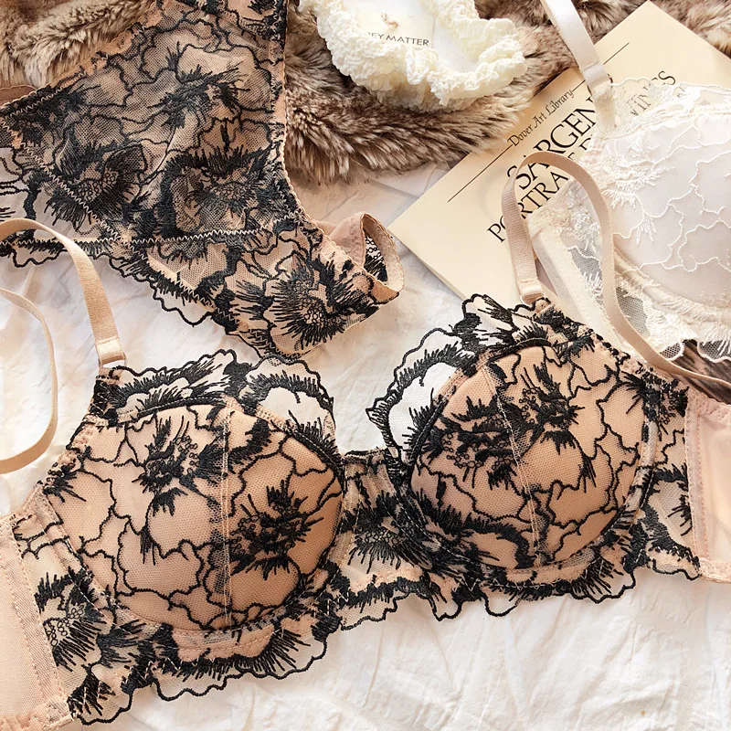 Sexy Lace Flowers Embroidery Bra Set Thin 3/4 Cup Push Up Lingerie For Women Summer Breathable Comfort Brassiere Underwear Sets - Image 15