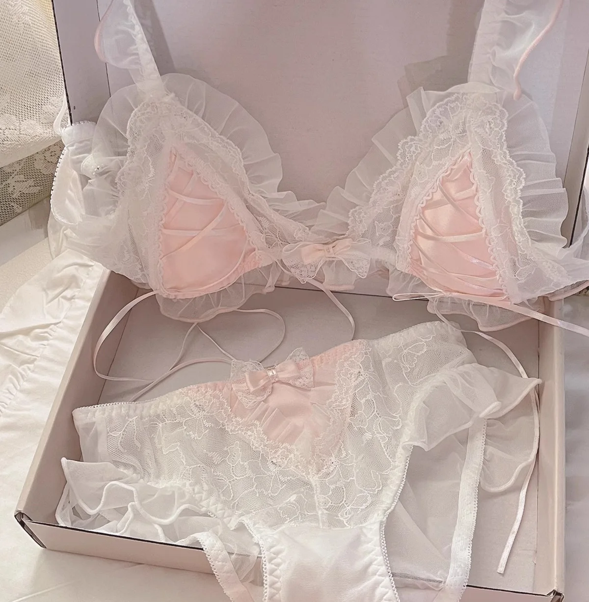 Japanese lace triangle cup sweet bra set thin no underwire underwear woman
