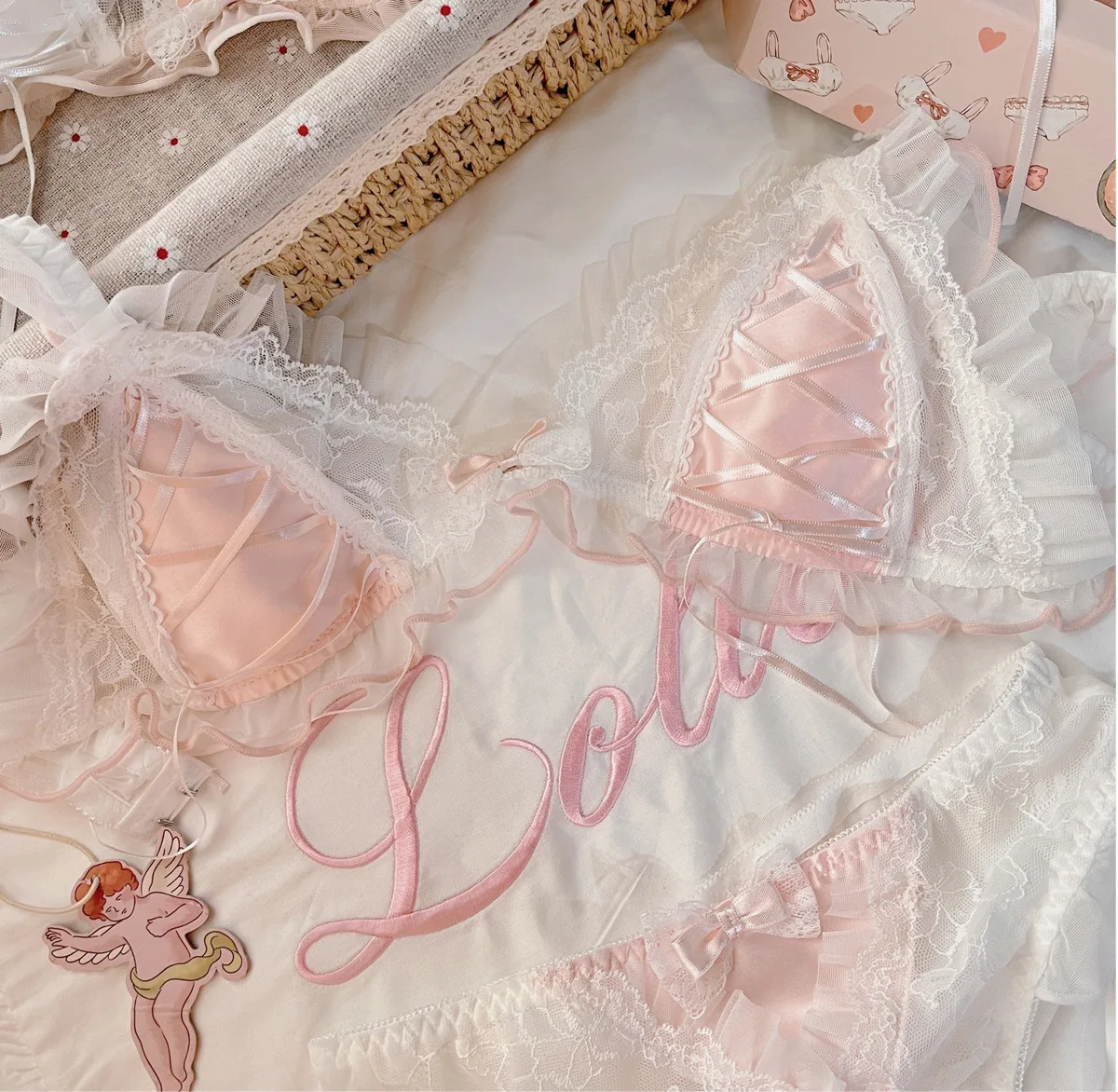 Japanese lace triangle cup sweet bra set thin no underwire underwear woman - Image 9