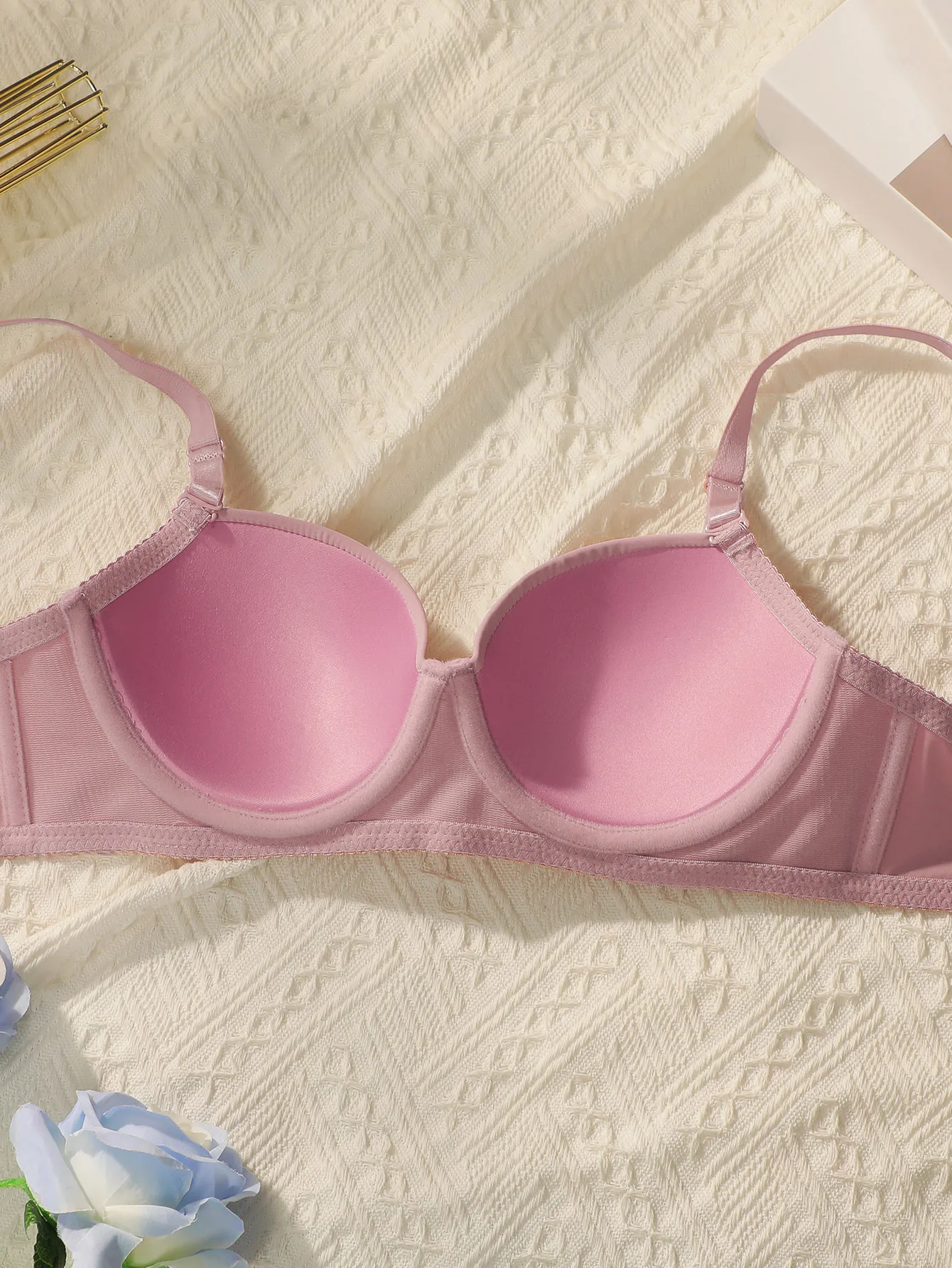 New 2-piece Solid Color Lingerie Set Women's Steel Collar Push Up Bra Women's Lingerie Underwear Daily Bra Set J2611 - Image 4