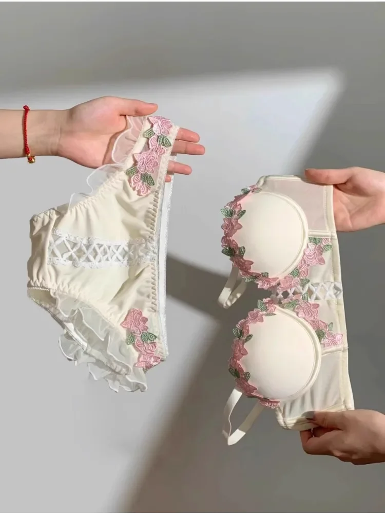 YUQI Japanese Kawaii Bralette Set for Small Bust, Summer Wireless Lingerie Ultra-Thin Pure & Sensual Snug Fit Bra No Steel Rings - Image 6
