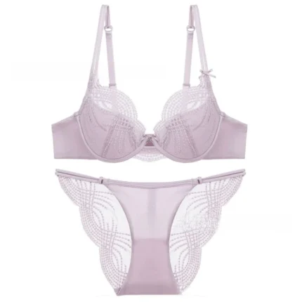 High Quality Hollow Thin Cup Women Lingerie Set Silk Satin French Style Push Up Bra Set Seamless Sexy Underwear Women Intimates