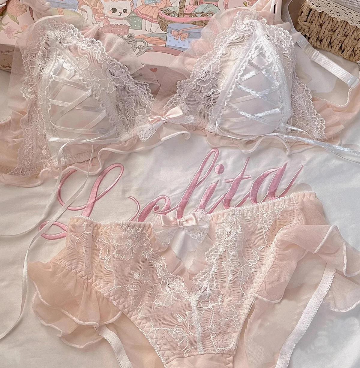 Japanese lace triangle cup sweet bra set thin no underwire underwear woman - Image 6