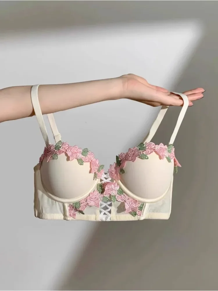 YUQI Japanese Kawaii Bralette Set for Small Bust, Summer Wireless Lingerie Ultra-Thin Pure & Sensual Snug Fit Bra No Steel Rings - Image 5