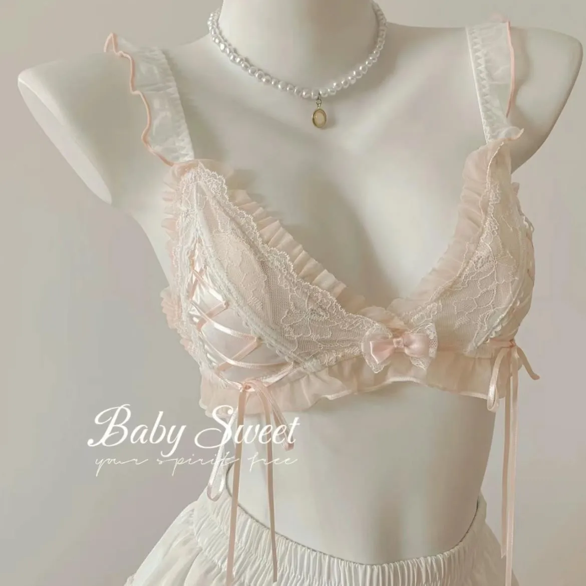Japanese lace triangle cup sweet bra set thin no underwire underwear woman - Image 4