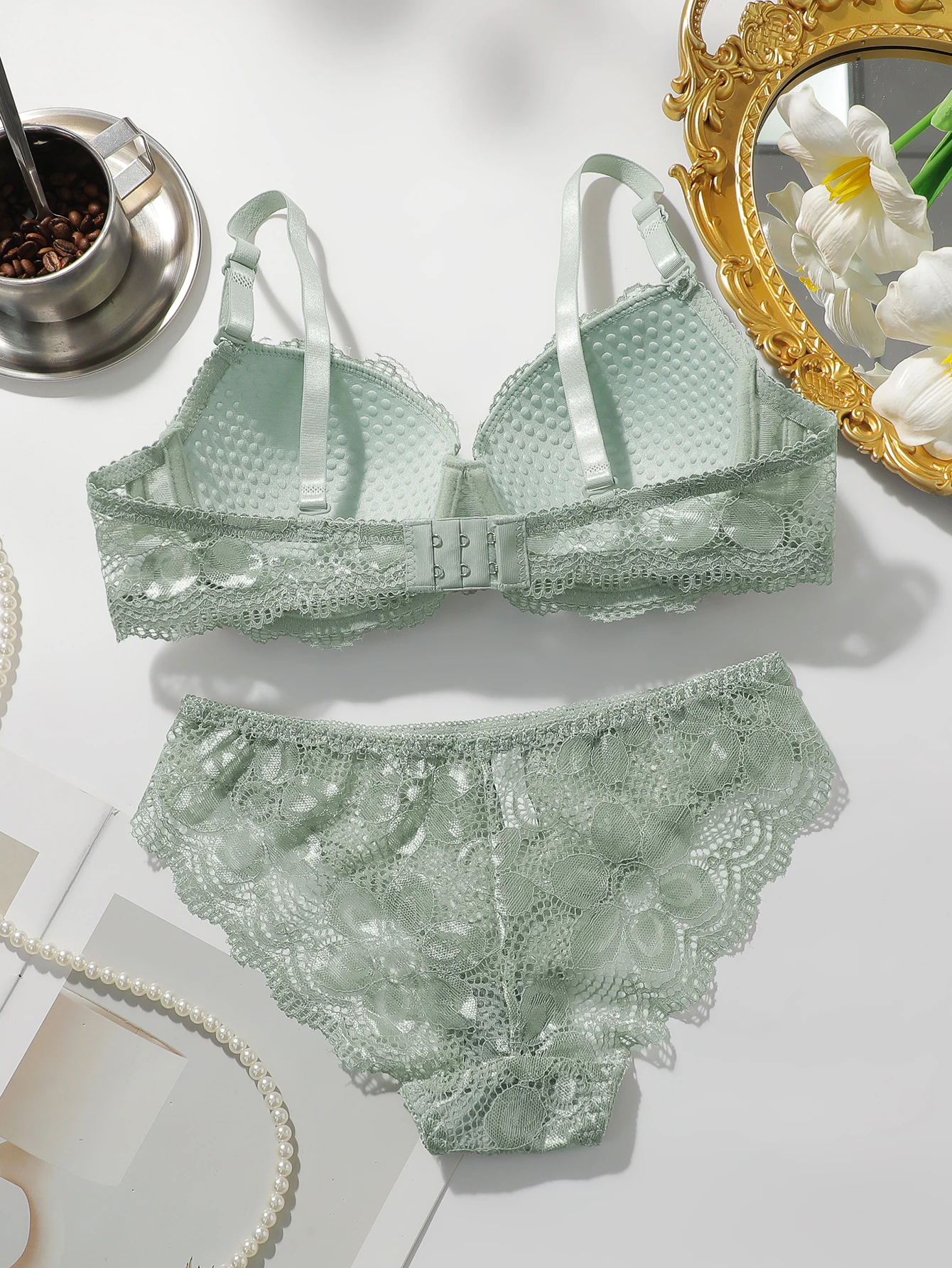 Two Pieces Transparent Floral Bras Panties Set Clothing Sexy Underwire Push Up Lingeries For Women lace bra A2123