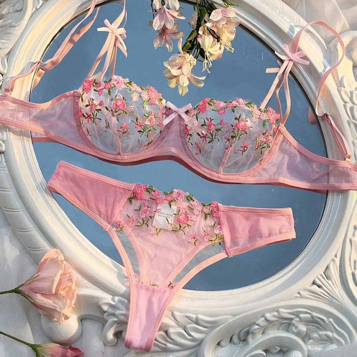 Lace Bra And Panty Set Underwear Sets Woman Fairy Embroidery Fancy Luxury Lingerie - Image 7