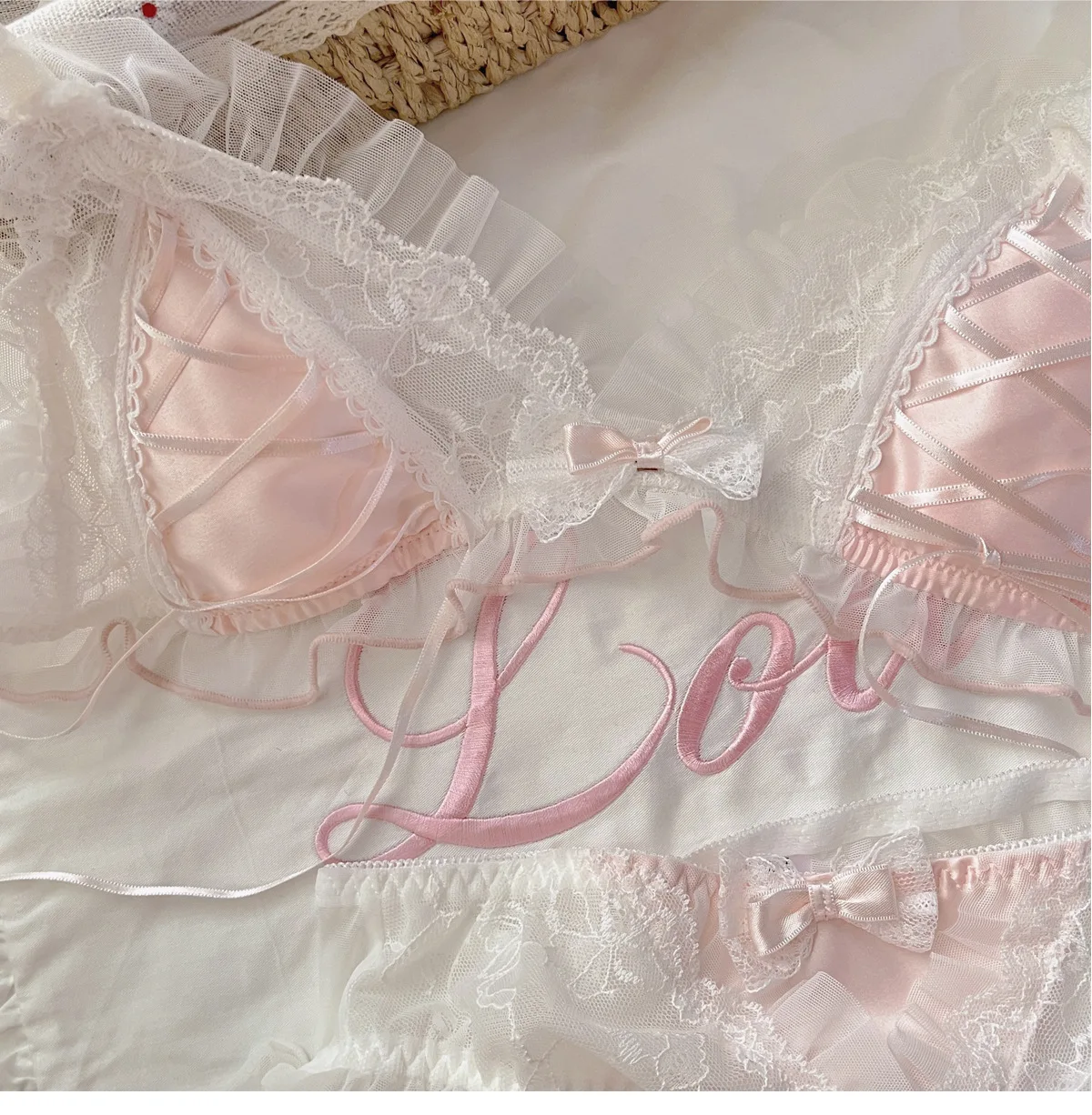 Japanese lace triangle cup sweet bra set thin no underwire underwear woman - Image 10