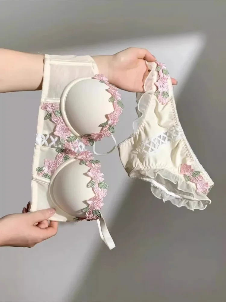 YUQI Japanese Kawaii Bralette Set for Small Bust, Summer Wireless Lingerie Ultra-Thin Pure & Sensual Snug Fit Bra No Steel Rings - Image 3
